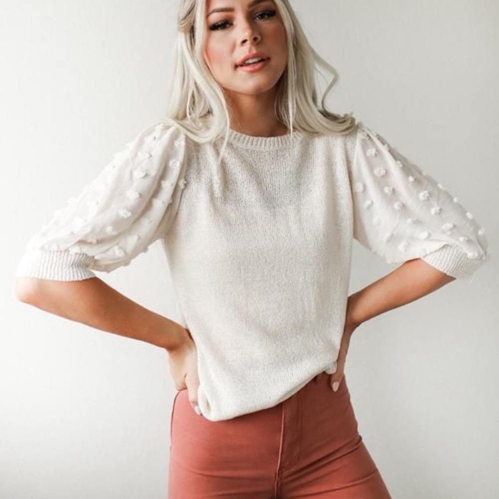 Cream Off White Swiss Dot Sweater Top Medium